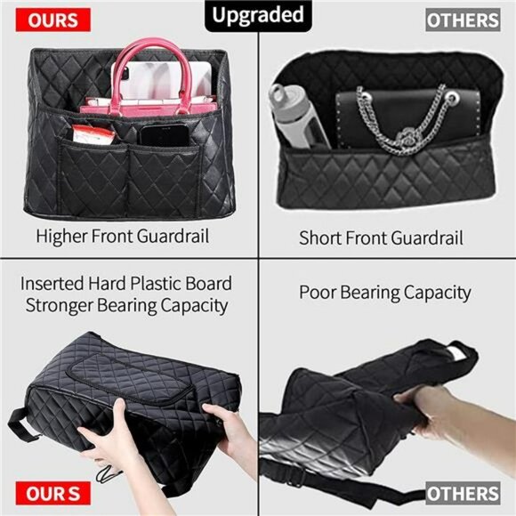 Purse Holder for Car Net Pocket Handbag Holder, (Leather Black) - Picture 3 of 14